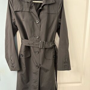 Gallery Black Trench Coat with Belted Waist